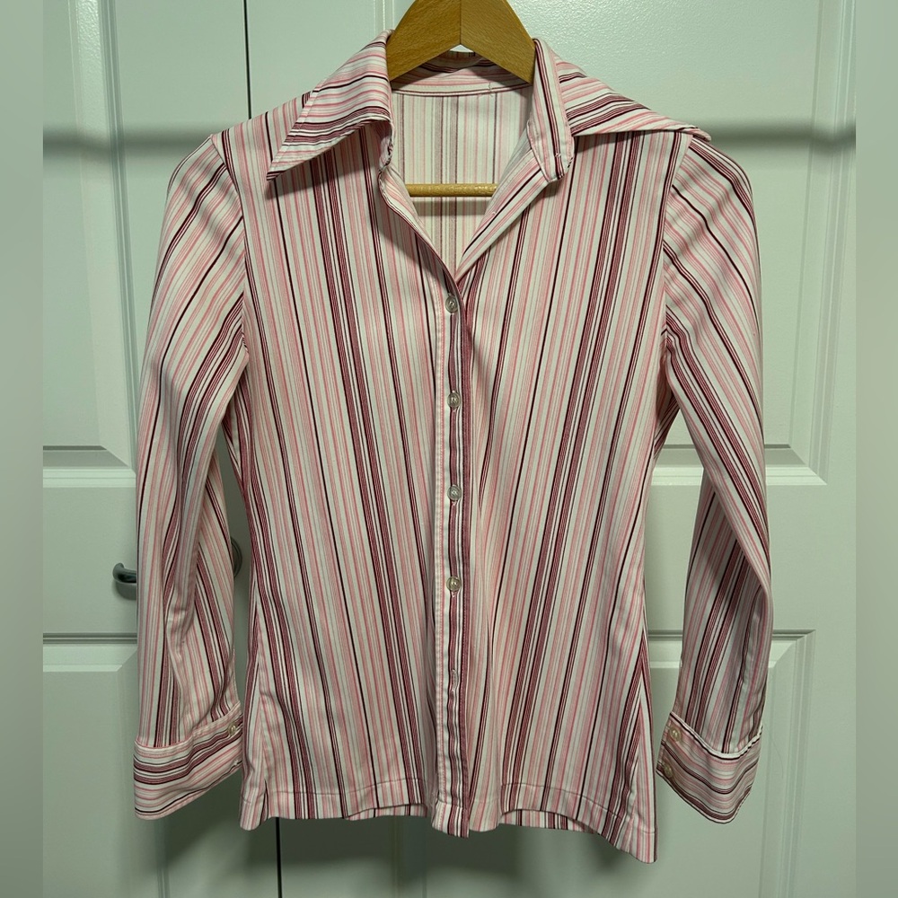 Vintage Striped Pink/White Button-Up Women's Top, from Bergen, Norway